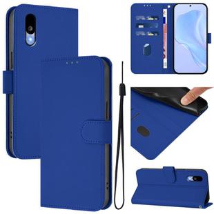For Sharp Basio Active3 Skin Feel Solid Color Leather Phone Case with Lanyard(Dark Blue)
