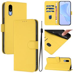 For Sharp Basio Active3 Skin Feel Solid Color Leather Phone Case with Lanyard(Lemon Yellow)
