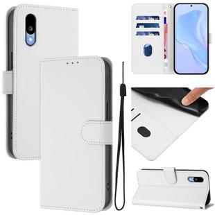 For Sharp Basio Active3 Skin Feel Solid Color Leather Phone Case with Lanyard(White)