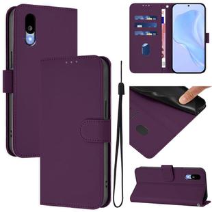 For Sharp Basio Active3 Skin Feel Solid Color Leather Phone Case with Lanyard(Violet)