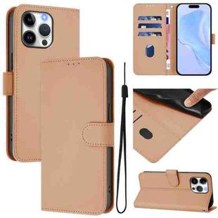 For iPhone 16 Pro Max Skin Feel Solid Color Leather Phone Case with Lanyard(Nude)