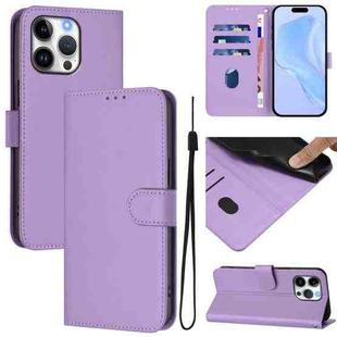 For iPhone 16 Pro Max Skin Feel Solid Color Leather Phone Case with Lanyard(Lavender Purple)