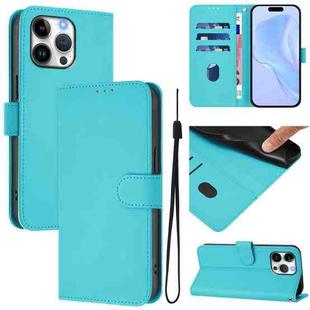 For iPhone 16 Pro Max Skin Feel Solid Color Leather Phone Case with Lanyard(Lake Blue)