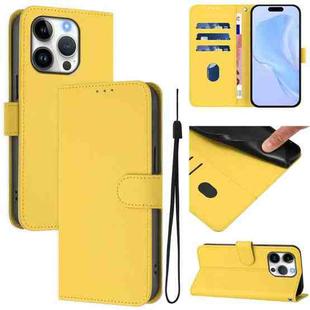 For iPhone 16 Pro Skin Feel Solid Color Leather Phone Case with Lanyard(Lemon Yellow)