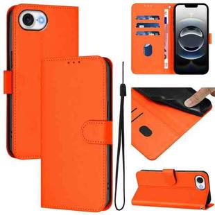 For iPhone 16e Skin Feel Solid Color Leather Phone Case with Lanyard(Orange)