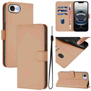 For iPhone 16e Skin Feel Solid Color Leather Phone Case with Lanyard(Nude)