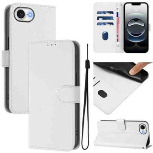 For iPhone 16e Skin Feel Solid Color Leather Phone Case with Lanyard(White)