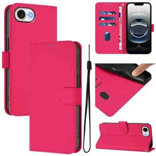 For iPhone 16e Skin Feel Solid Color Leather Phone Case with Lanyard(Rose Red)