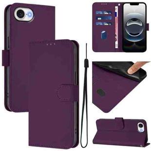 For iPhone 16e Skin Feel Solid Color Leather Phone Case with Lanyard(Violet)