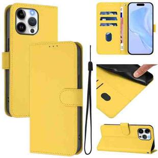 For iPhone 15 Pro Max Skin Feel Solid Color Leather Phone Case with Lanyard(Lemon Yellow)