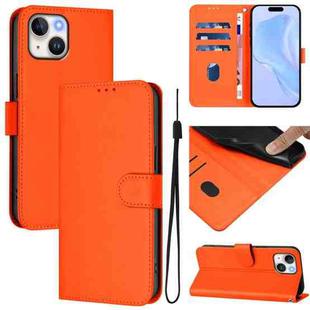 For iPhone 14 / 13 Skin Feel Solid Color Leather Phone Case with Lanyard(Orange)