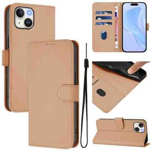 For iPhone 14 / 13 Skin Feel Solid Color Leather Phone Case with Lanyard(Nude)