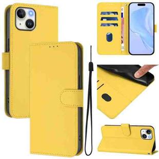 For iPhone 14 / 13 Skin Feel Solid Color Leather Phone Case with Lanyard(Lemon Yellow)