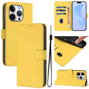 For iPhone 14 Pro Skin Feel Solid Color Leather Phone Case with Lanyard(Lemon Yellow)