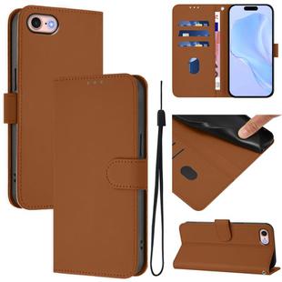 For iPhone SE 2022 / 2020 Skin Feel Solid Color Leather Phone Case with Lanyard(Brown)