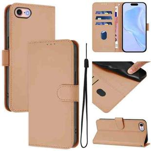 For iPhone SE 2022 / 2020 Skin Feel Solid Color Leather Phone Case with Lanyard(Nude)