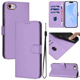 For iPhone SE 2022 / 2020 Skin Feel Solid Color Leather Phone Case with Lanyard(Lavender Purple)