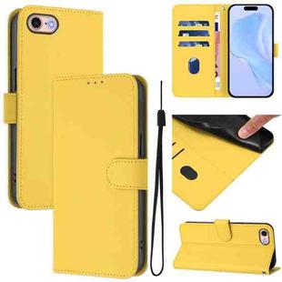 For iPhone SE 2022 / 2020 Skin Feel Solid Color Leather Phone Case with Lanyard(Lemon Yellow)