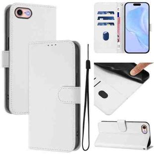 For iPhone SE 2022 / 2020 Skin Feel Solid Color Leather Phone Case with Lanyard(White)