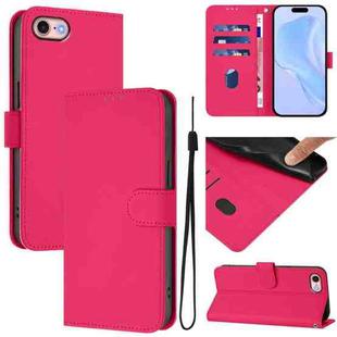 For iPhone SE 2022 / 2020 Skin Feel Solid Color Leather Phone Case with Lanyard(Rose Red)