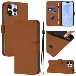 For iPhone 13 Pro Max Skin Feel Solid Color Leather Phone Case with Lanyard(Brown)