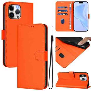 For iPhone 13 Pro Max Skin Feel Solid Color Leather Phone Case with Lanyard(Orange)