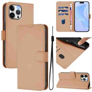 For iPhone 13 Pro Max Skin Feel Solid Color Leather Phone Case with Lanyard(Nude)