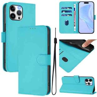For iPhone 13 Pro Max Skin Feel Solid Color Leather Phone Case with Lanyard(Lake Blue)