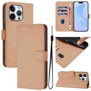 For iPhone 13 Pro Skin Feel Solid Color Leather Phone Case with Lanyard(Nude)