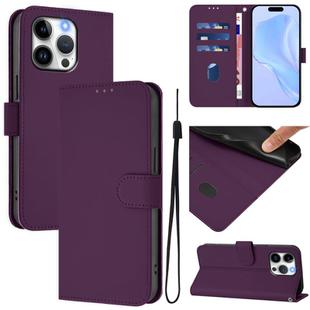 For iPhone 13 Pro Skin Feel Solid Color Leather Phone Case with Lanyard(Violet)