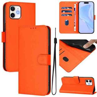 For iPhone 12 / 12 Pro Skin Feel Solid Color Leather Phone Case with Lanyard(Orange)