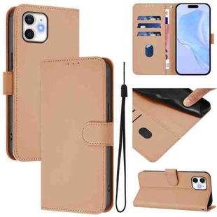 For iPhone 12 / 12 Pro Skin Feel Solid Color Leather Phone Case with Lanyard(Nude)