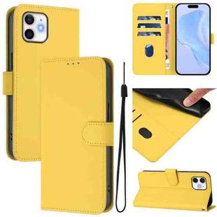 For iPhone 12 / 12 Pro Skin Feel Solid Color Leather Phone Case with Lanyard(Lemon Yellow)