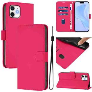 For iPhone 12 / 12 Pro Skin Feel Solid Color Leather Phone Case with Lanyard(Rose Red)