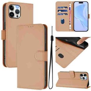 For iPhone 12 Pro Max Skin Feel Solid Color Leather Phone Case with Lanyard(Nude)