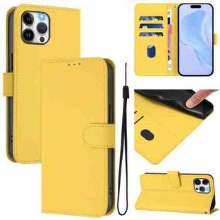 For iPhone 12 Pro Max Skin Feel Solid Color Leather Phone Case with Lanyard(Lemon Yellow)