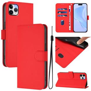 For iPhone 11 Pro Max Skin Feel Solid Color Leather Phone Case with Lanyard(Red)