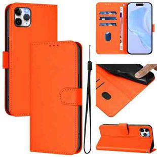For iPhone 11 Pro Max Skin Feel Solid Color Leather Phone Case with Lanyard(Orange)