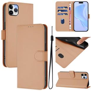 For iPhone 11 Pro Max Skin Feel Solid Color Leather Phone Case with Lanyard(Nude)