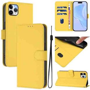 For iPhone 11 Pro Max Skin Feel Solid Color Leather Phone Case with Lanyard(Lemon Yellow)