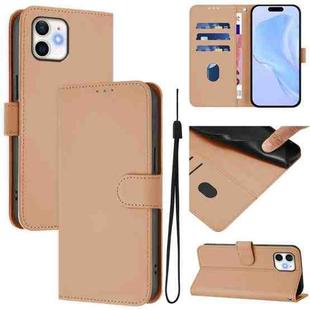 For iPhone 11 Skin Feel Solid Color Leather Phone Case with Lanyard(Nude)