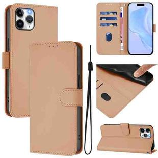 For iPhone 11 Pro Skin Feel Solid Color Leather Phone Case with Lanyard(Nude)