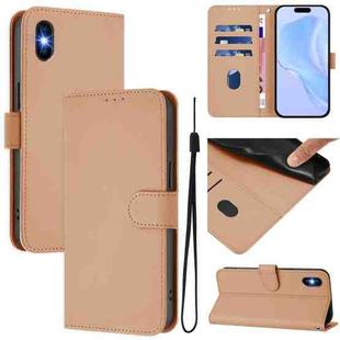 For iPhone XS / X Skin Feel Solid Color Leather Phone Case with Lanyard(Nude)