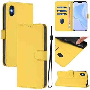 For iPhone XS / X Skin Feel Solid Color Leather Phone Case with Lanyard(Lemon Yellow)