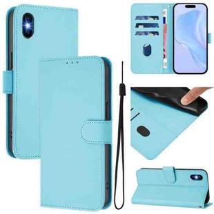 For iPhone XS / X Skin Feel Solid Color Leather Phone Case with Lanyard(Sky Blue)