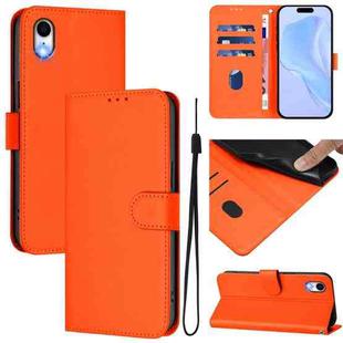 For iPhone XR Skin Feel Solid Color Leather Phone Case with Lanyard(Orange)
