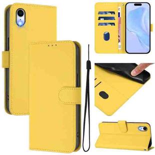 For iPhone XR Skin Feel Solid Color Leather Phone Case with Lanyard(Lemon Yellow)