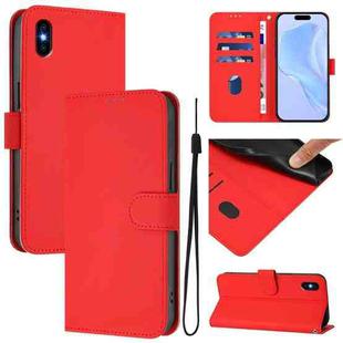 For iPhone XS Max Skin Feel Solid Color Leather Phone Case with Lanyard(Red)