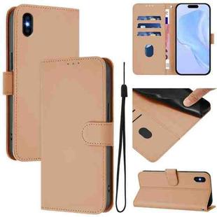 For iPhone XS Max Skin Feel Solid Color Leather Phone Case with Lanyard(Nude)