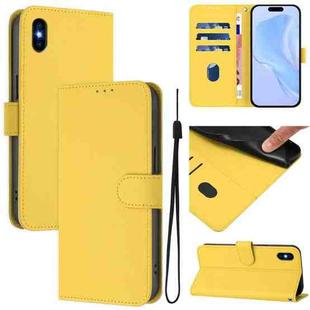 For iPhone XS Max Skin Feel Solid Color Leather Phone Case with Lanyard(Lemon Yellow)